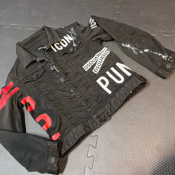 DSQUARED2 Kids Black Jean Jacket with Red and White Accents